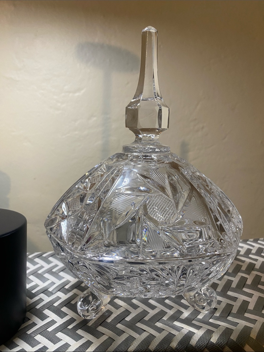 Cut Crystal Covered Candy Dish - Clear Glass